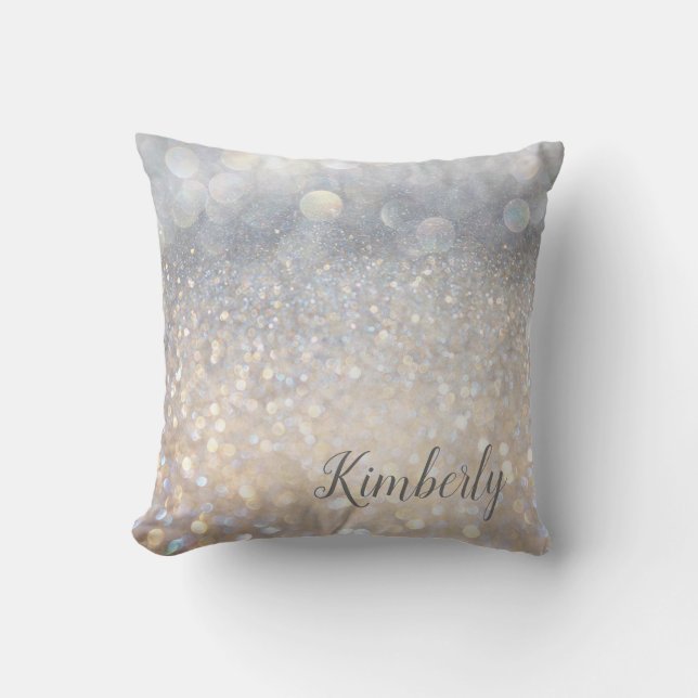 Glam Chic Zilveren Meisje Glitter Monogram  Kussen (Voorkant)