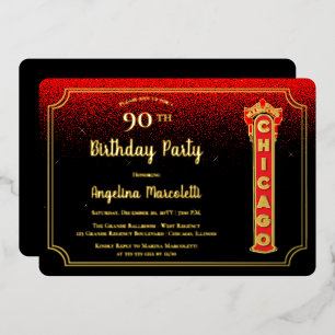 Glam Chicago Sign 90th Birthday Folie Invitation Folie Uitnodiging