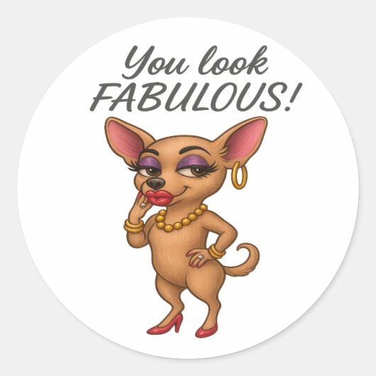 Glam Chihuahua Ronde Sticker (Voorkant)