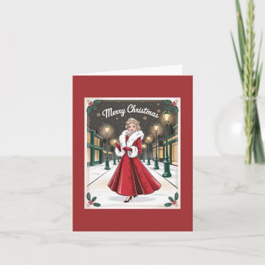  Glam Christmas - Elegante dame in het rood Kaart (Voorkant)