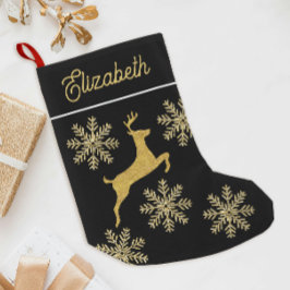 Glam Christmas Glittery Zwart en Gouden Sneeuwvlok Kleine Kerstsok