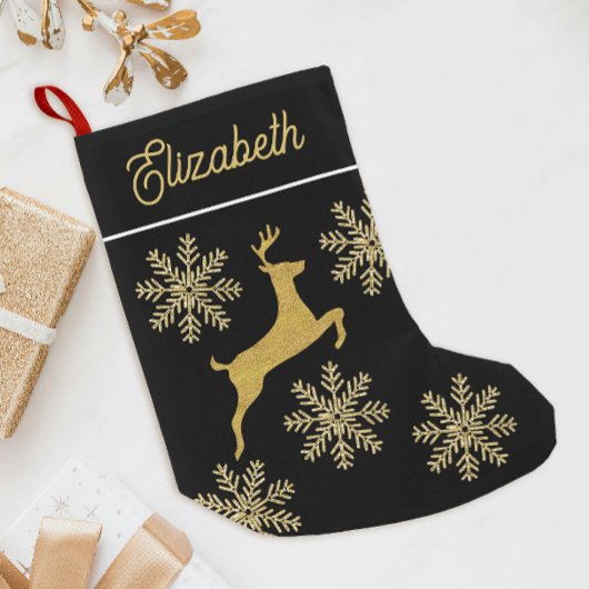 Glam Christmas Glittery Zwart en Gouden Sneeuwvlok Kleine Kerstsok