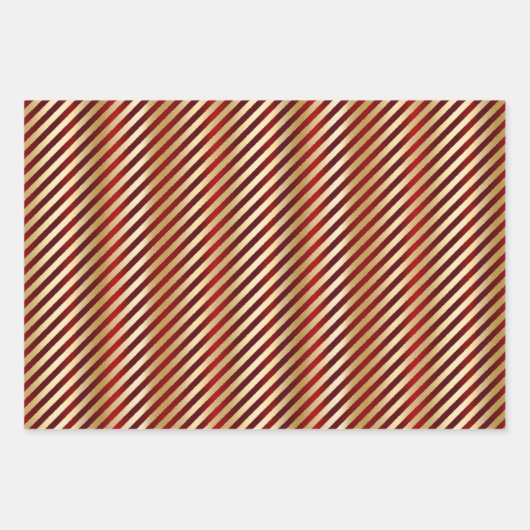 Glam Christmas Red Green Gold Geometric Stripes Inpakpapier Vel (Voorkant 3)