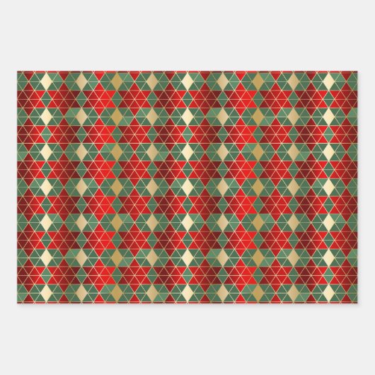 Glam Christmas Red Green Gold Geometric Stripes Inpakpapier Vel (Voorkant)