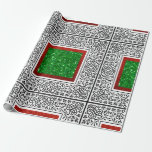 Glam Christmas Zwart Groen met Rode Glitter Cadeaupapier<br><div class="desc">Zwart Geometrisch Patroon met Rood glitter insert. Glam rood en groen glitter</div>