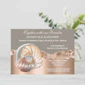 Glam Coastal Shell Beach Wedding Invitation Kaart (Staand voorkant)