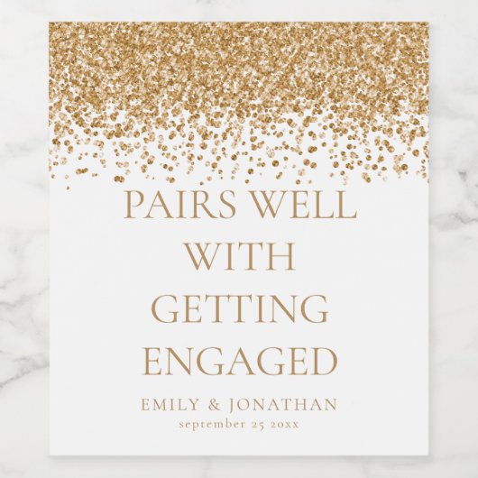 Glam combineert goed met verloofde gouden glitter wijn etiket (Enkel label)