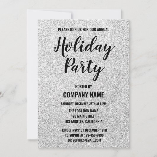 Glam Company Holiday Party Silver Glitter Sparkles Kaart (Voorkant)