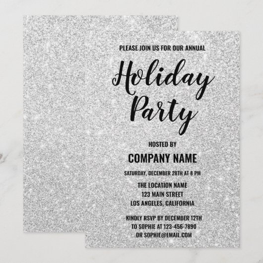 Glam Company Holiday Party Silver Glitter Sparkles Kaart (Voorkant / Achterkant)
