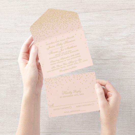 Glam Confetti bruiloft echte Folie geperst All In One Uitnodiging (Uittrekbaar)