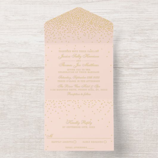 Glam Confetti bruiloft echte Folie geperst All In One Uitnodiging (Binnenkant)