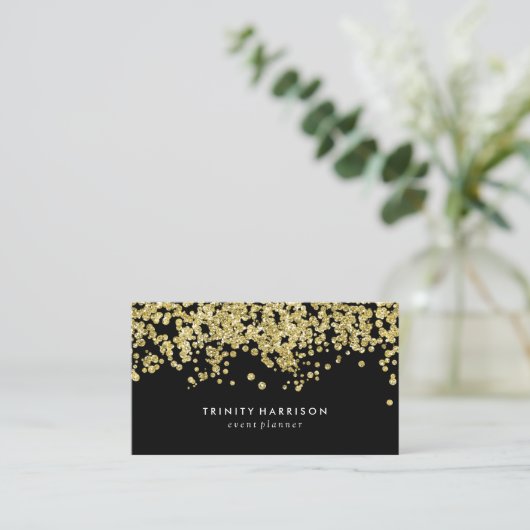 Glam Confetti | Chic Faux Gold Foil Visitekaartje (Staand voorkant)