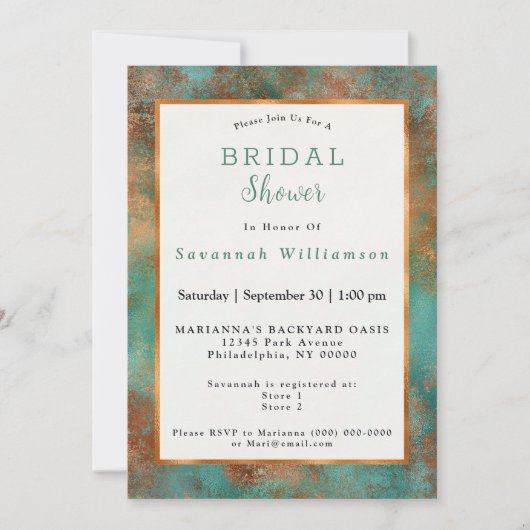 Glam Copper Blauwgroen Stijlvol Vrijgezellenfeest Kaart (Voorkant)