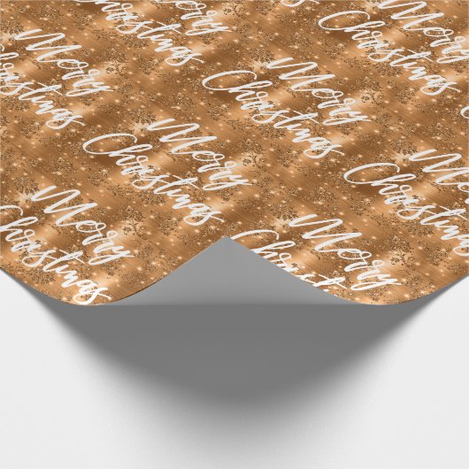 Glam Copper Floral Glitter Merry Kerstscript Cadeaupapier (Hoek)