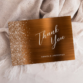 Glam Copper Metallic Wedding Flat Thank You Kaart