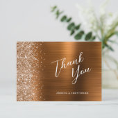 Glam Copper Metallic Wedding Flat Thank You Kaart (Staand voorkant)