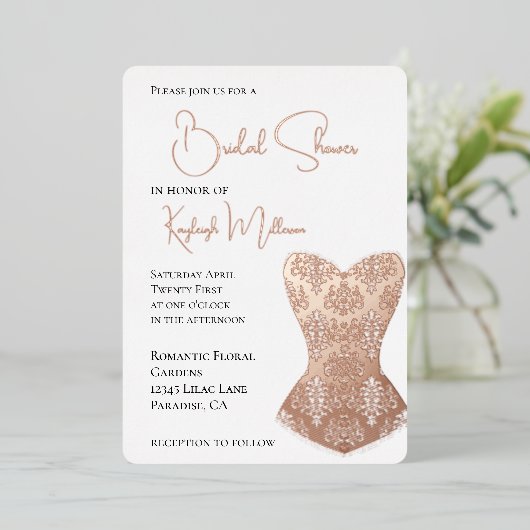 Glam Corset Vrijgezellenfeest Folie Uitnodiging (Staand Voorkant)