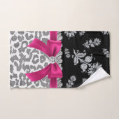 Glam D/Roze Bow-Gray Leopard-Silver Floral Sparkle Bad Handdoek (Handdoek)