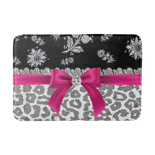 Glam D/Roze Bow-Gray Leopard-Silver Floral Sparkle Badmat (Voorkant)