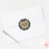 Glam Damask & Gold Glitter Monogram Bruiloft Ronde Sticker (Envelop)