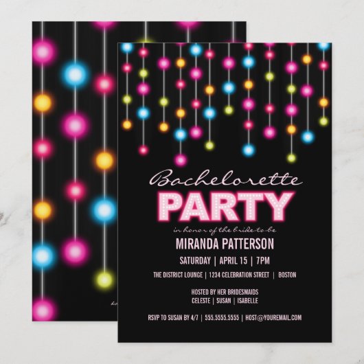 Glam Dance Lights Bachelorette Kaart (Voorkant / Achterkant)