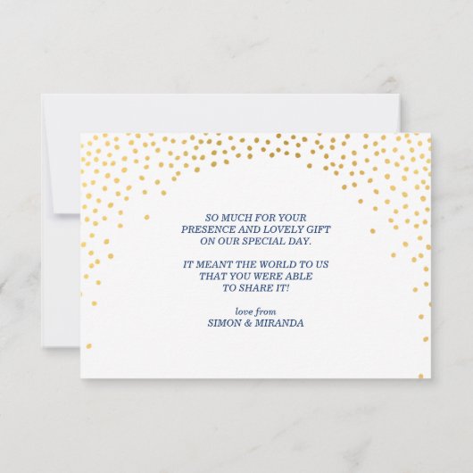 GLAM DANK U rustiek goud confetti marine blauw Bedankkaart (Achterkant)