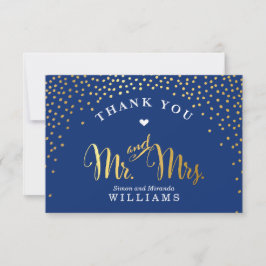 GLAM DANK U rustiek goud confetti marine blauw Bedankkaart