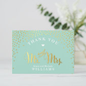 GLAM DANK U rustiek goud confetti mint wit Bedankkaart (Staand voorkant)