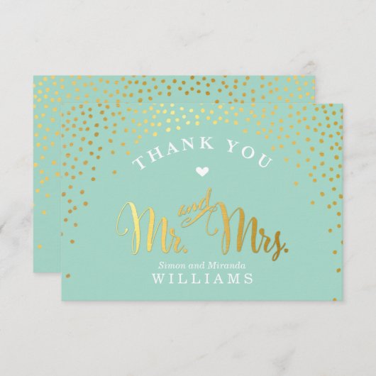 GLAM DANK U rustiek goud confetti mint wit Bedankkaart (Voorkant / Achterkant)