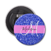Glam Dark Blue Pink Glitter Sparkles Naam Monogram Button Flesopener (Voorkant)