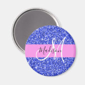 Glam Dark Blue Pink Glitter Sparkles Naam Monogram Magneet (Voorkant / Achterkant)