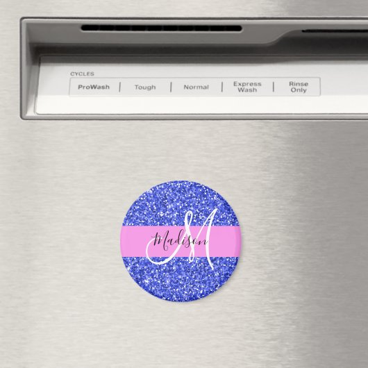 Glam Dark Blue Pink Glitter Sparkles Naam Monogram Magneet (Insitu (Vaatwasser))