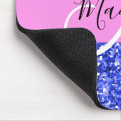 Glam Dark Blue Pink Glitter Sparkles Naam Monogram Muismat (Hoek)