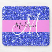 Glam Dark Blue Pink Glitter Sparkles Naam Monogram Muismat (Voorkant)