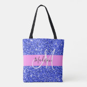 Glam Dark Blue Pink Glitter Sparkles Naam Monogram Tote Bag (Achterkant)
