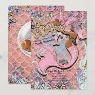 Glam Dark Ethnic Prego Mermaid Glitter Baby shower Kaart