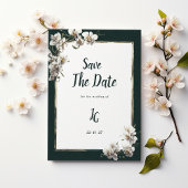 Glam dark green gold white orchid Save The Date Kaart