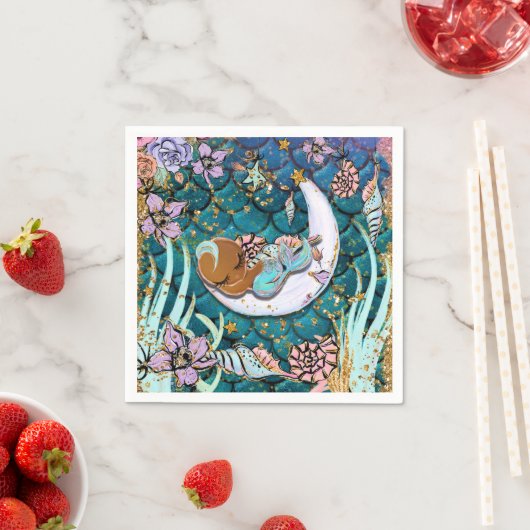 Glam Dark Mermaid Gold Glitter Boys Baby shower Servet (Insitu)