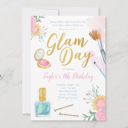 Glam Day Birthday Uitnodiging | Partij van Mani Pe (Voorkant)