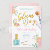 Glam Day Birthday Uitnodiging | Partij van Mani Pe (Voorkant / Achterkant)
