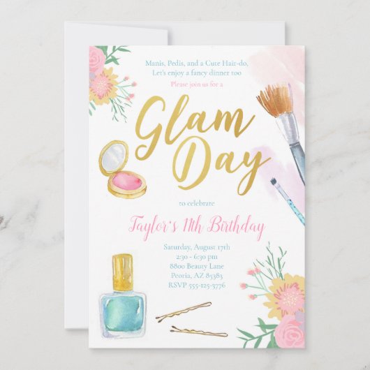 Glam Day Spa Party Birthday Invitation Kaart (Voorkant)