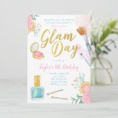 Glam Day Spa Party Birthday Invitation Kaart (Staand voorkant)