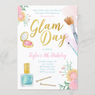 Glam Day Spa Party Birthday Invitation Kaart