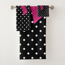 Glam Deep Pink Bow-White Polka Dots-Black Bad Handdoek
