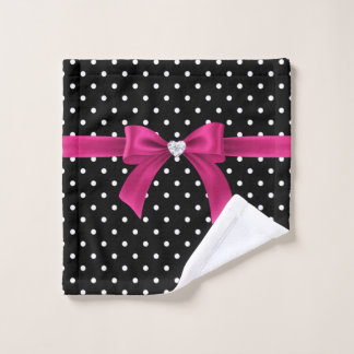 Glam Deep Pink Bow-White Polka Dots-Black Bad Handdoek