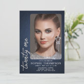 Glam Denim Diamonds Blauw Wit 21e Verjaardag Foto Kaart (Staand voorkant)