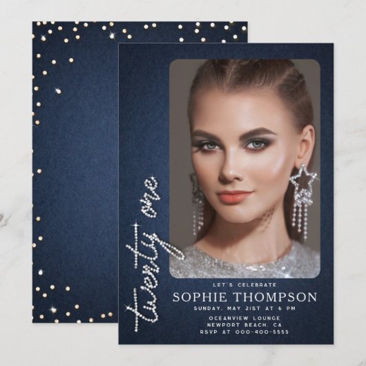 Glam Denim Diamonds Blauw Wit 21e Verjaardag Foto Kaart (Voorkant / Achterkant)