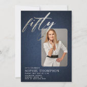 Glam Denim Diamonds Blauw Wit 50ste Verjaardag Fot Kaart (Voorkant)