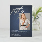 Glam Denim Diamonds Blauw Wit 50ste Verjaardag Fot Kaart (Staand voorkant)