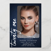 Glam Denim Diamonds Blue Jeans 21e verjaardag Foto Folie Uitnodiging (Voorkant)